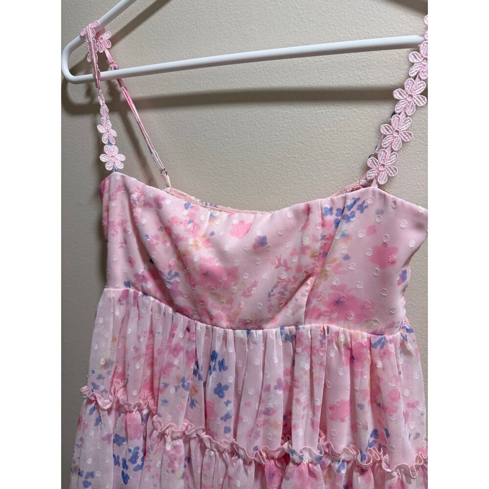 Lucy in the Sky | Dotted Floral Babydoll Dress in Pink Cottagecore Summer Preppy - Picture 3 of 8